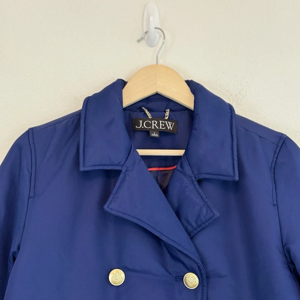 J.Crew Double Breasted Peacoat S Primaloft Puffer Blue Gold Buttons Pockets‎ - Picture 4 of 16
